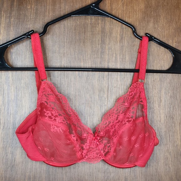 Vintage Vanity Fair Woman’s Red Lace Unlined Sexy Balconette Bra Size 32C - Picture 2 of 6